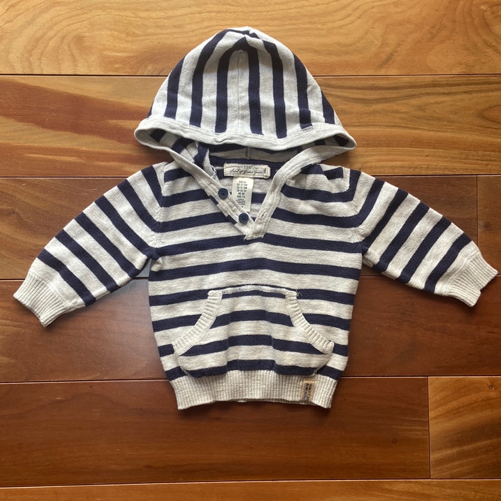 H&M Summer Fall Sweater Hoodie Navy Cream 12-18m